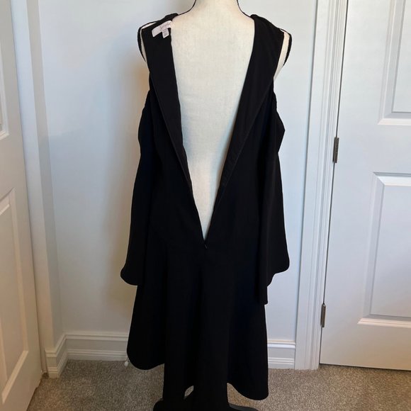 SCRIPTED M Cold Shoulder Bell Sleeve Little Black Dress Asymmetrical - Picture 13 of 16